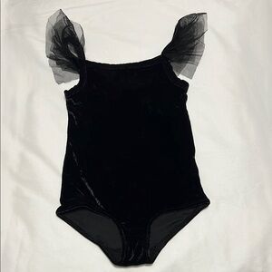 Crewcuts Black Velvet Bodysuit with Sheer Flutter Sleeves Size 2